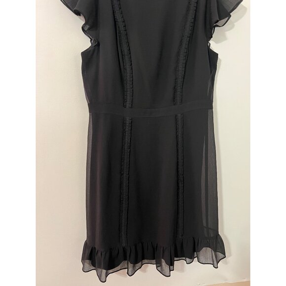 NEW Adrianna Papell Black High Neck Ruffled Flouncy Fit Flare Dress Textured - Picture 7 of 10